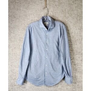 Massimo Dutti Stretch Knit Cotton Striped Shirt Mens *M-L Blue Soft Comfort